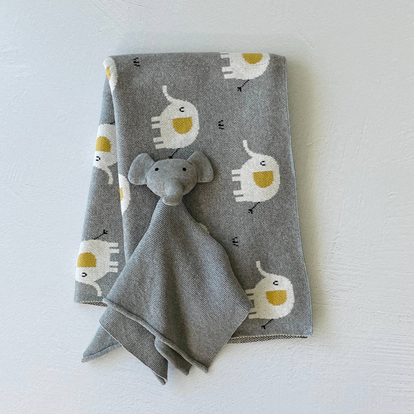 Elephant Jacquard Knit Baby Blanket & Lovey Gift SET - Baby Blanket by Carlyle Avenue