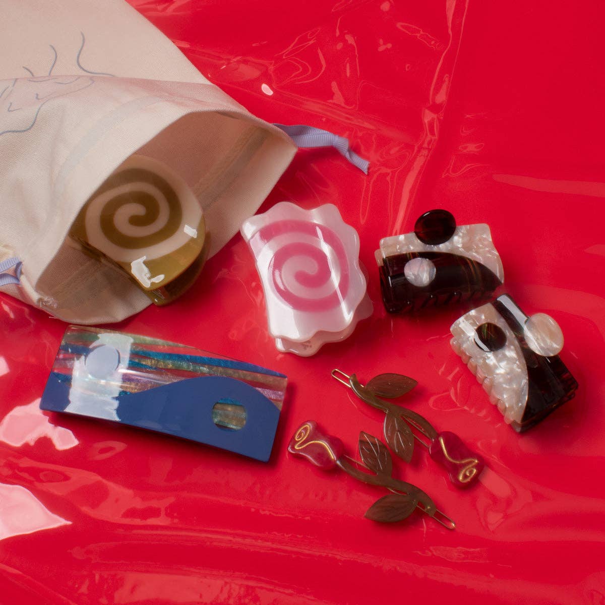 Red Rose Acetate Barrette Hair Clip Set -  by Carlyle Avenue