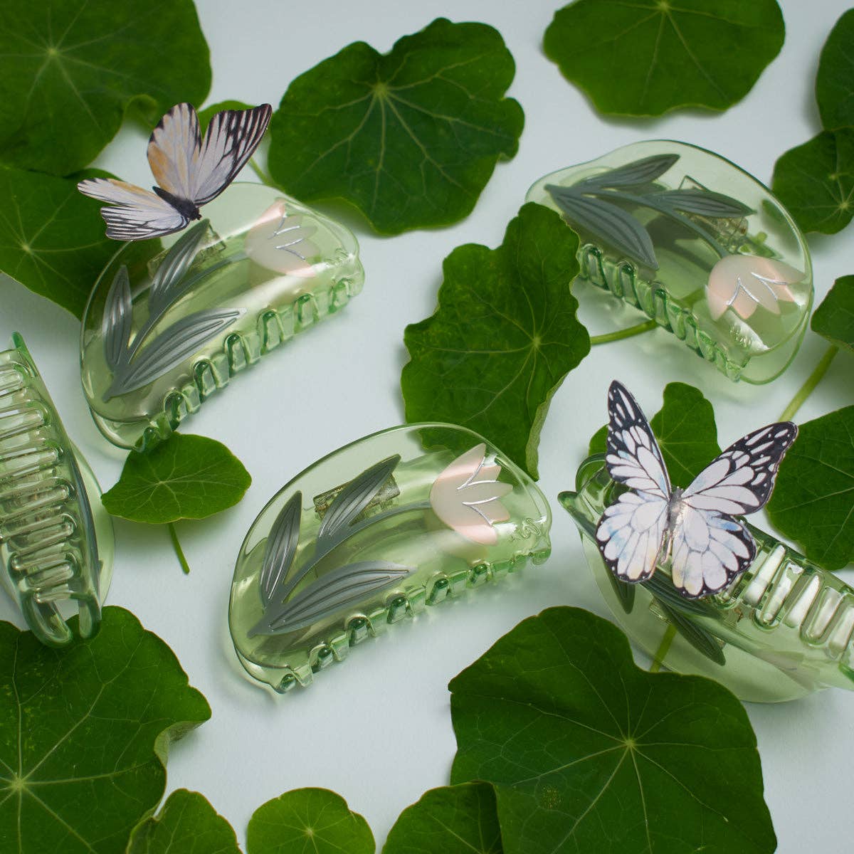 Lotus Flower Hair Claw in Clear Green Acetate -  by Carlyle Avenue