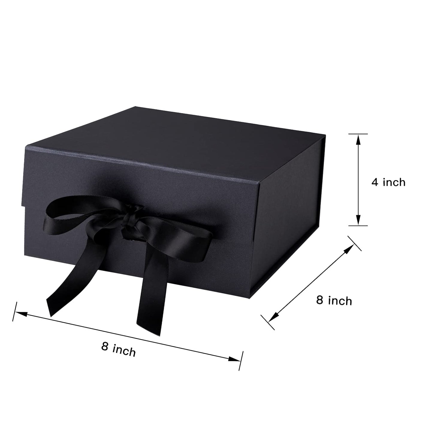 8" x 8" x 4" Collapsible Gift Box w/ Satin Ribbon & Magnetic | Black