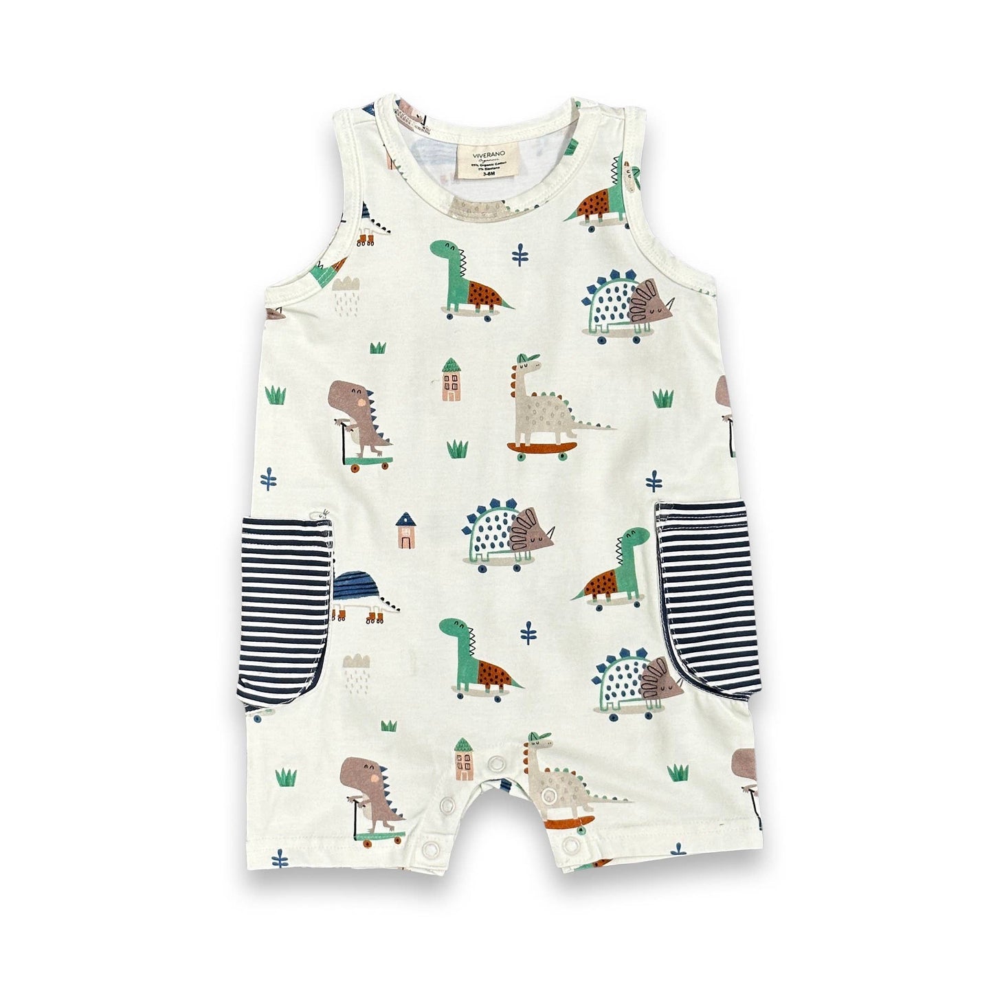 Skater Dino Side Pocket Shortie Baby Romper (Organic Jersey) - Kids Clothing by Carlyle Avenue