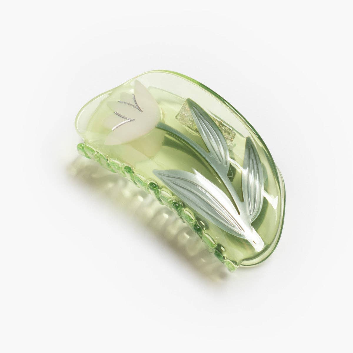 Lotus Flower Hair Claw in Clear Green Acetate -  by Carlyle Avenue
