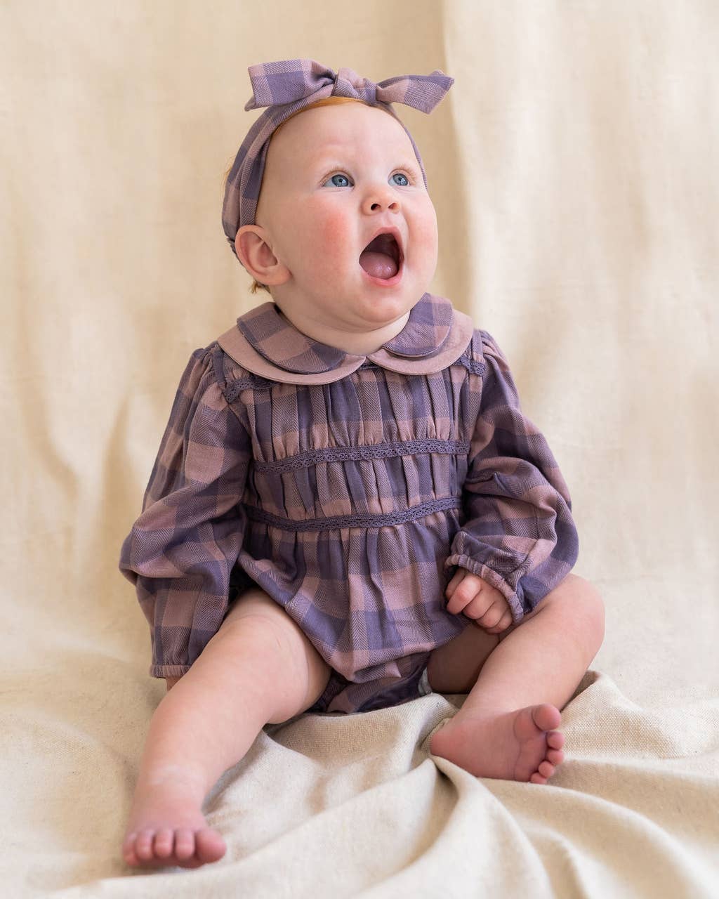 Smocked Peter Pan Gingham Baby Romper (Organic) - by Carlyle Avenue