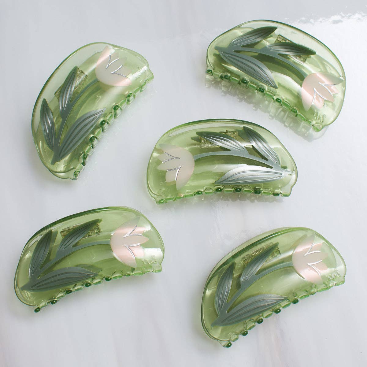 Lotus Flower Hair Claw in Clear Green Acetate -  by Carlyle Avenue