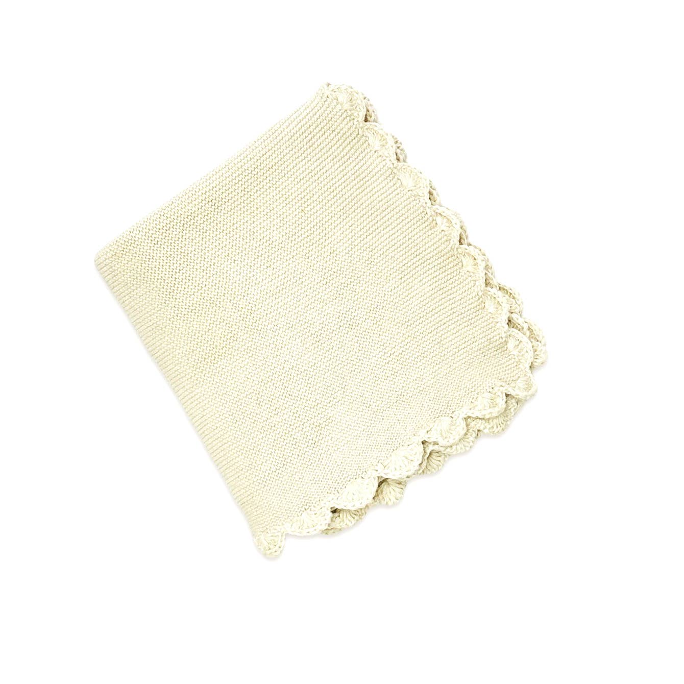 Scallop Edge Classic Knit Baby Blanket + Elephant Rattle SET - Baby Blanket by Carlyle Avenue