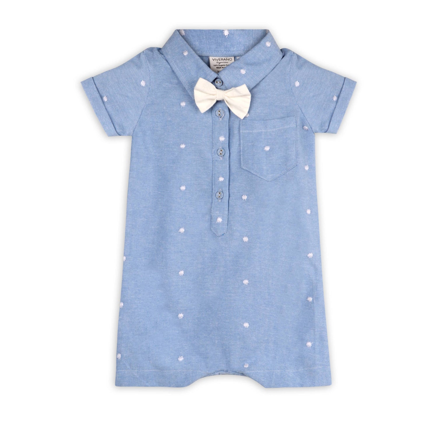 Isla Bowtie Chambray Baby Romper (Organic Cotton) - Kids Clothing by Carlyle Avenue