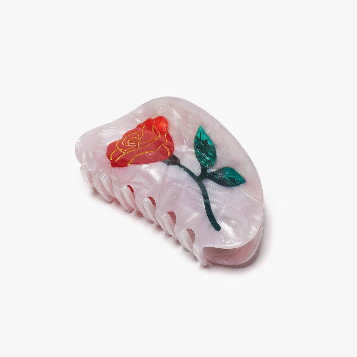 Women's Belle Pink Single Red Rose Acetate Hair Claw - by Carlyle Avenue