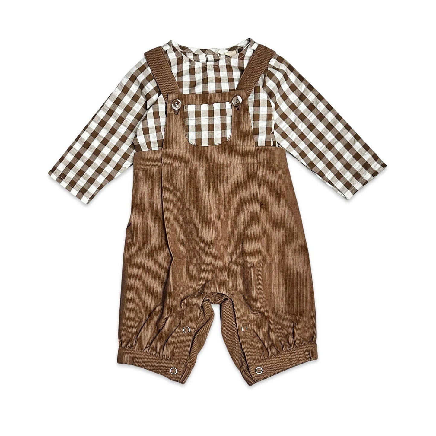 Gingham Muslin Shirt + Corduroy Baby Overall SET (Organic) - by Carlyle Avenue