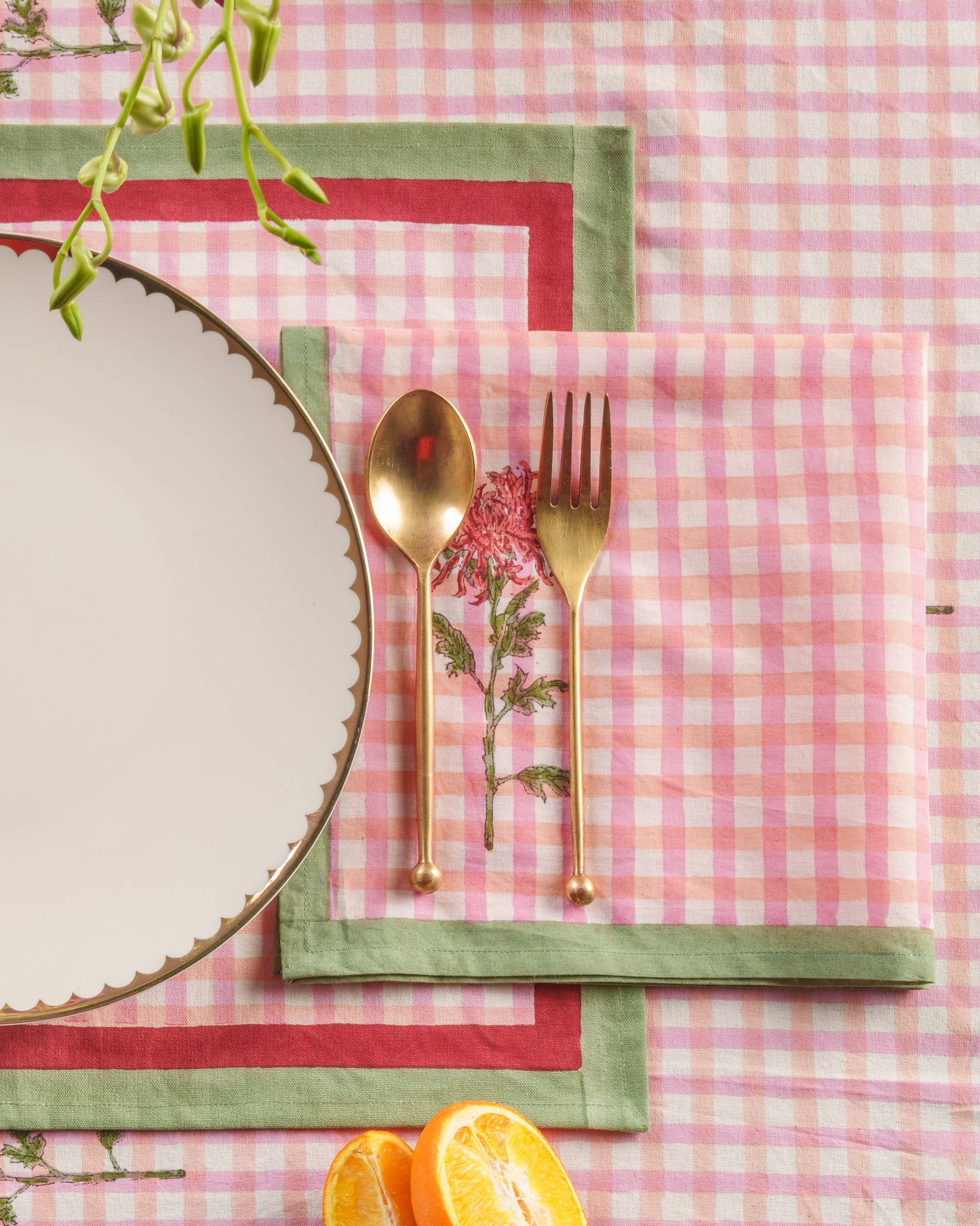 Dahlia Gingham Blockprint Napkins, Set of 4 - Tableware by Carlyle Avenue