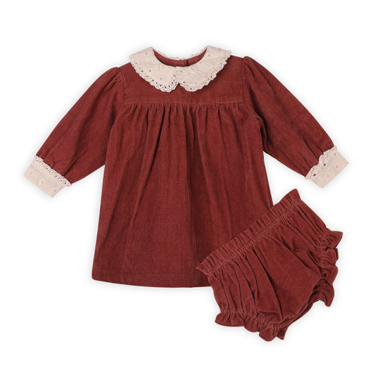 Lace Collar Velvet Baby Girl Dress & Bloomer Set (Organic) -  by Carlyle Avenue
