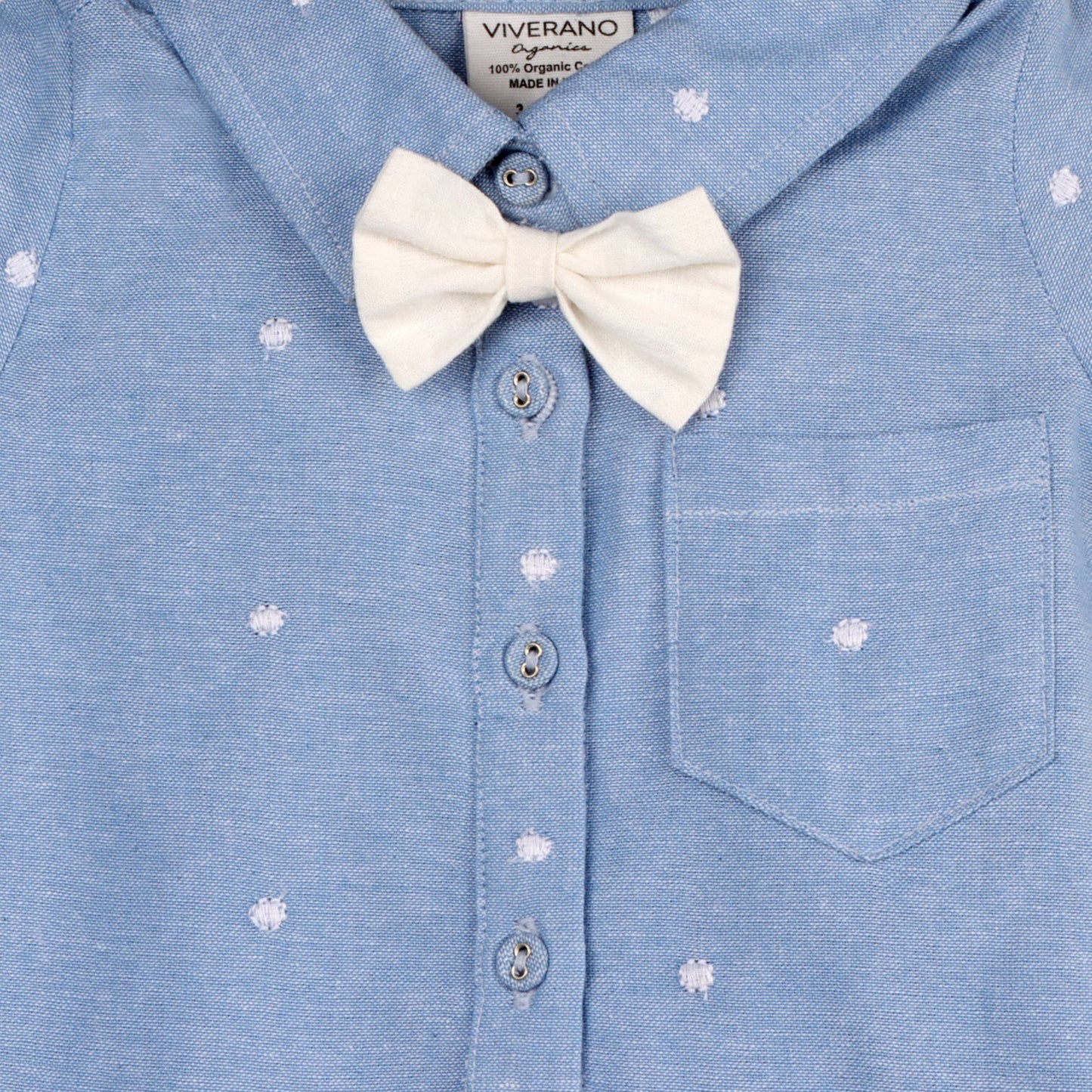 Isla Bowtie Chambray Baby Romper (Organic Cotton) - Kids Clothing by Carlyle Avenue