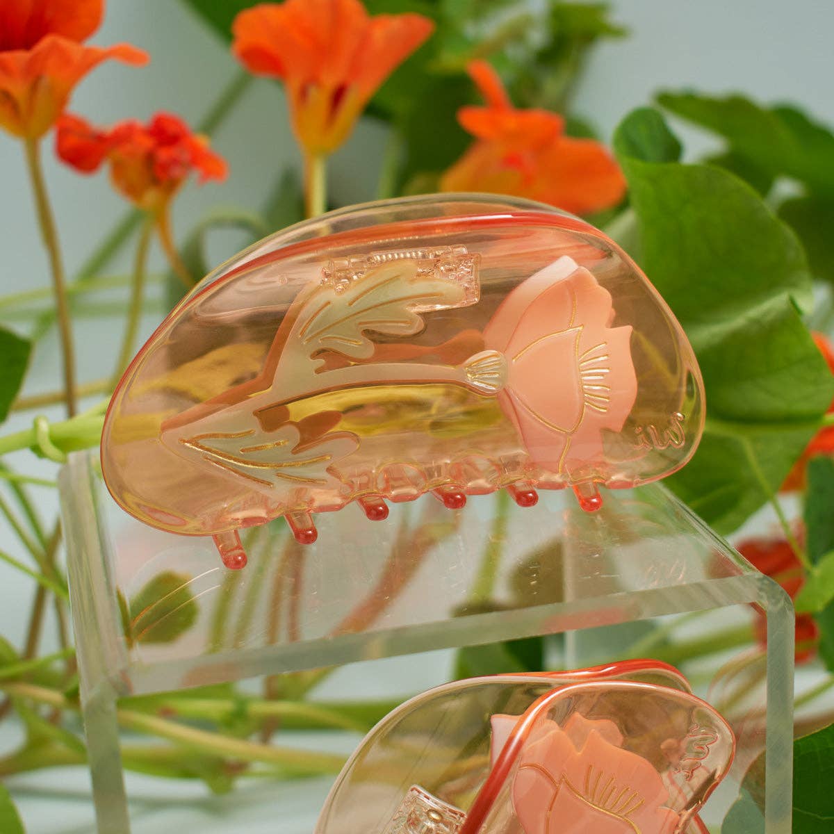 California Poppy Wildflower Hair Claw in Clear Acetate -  by Carlyle Avenue