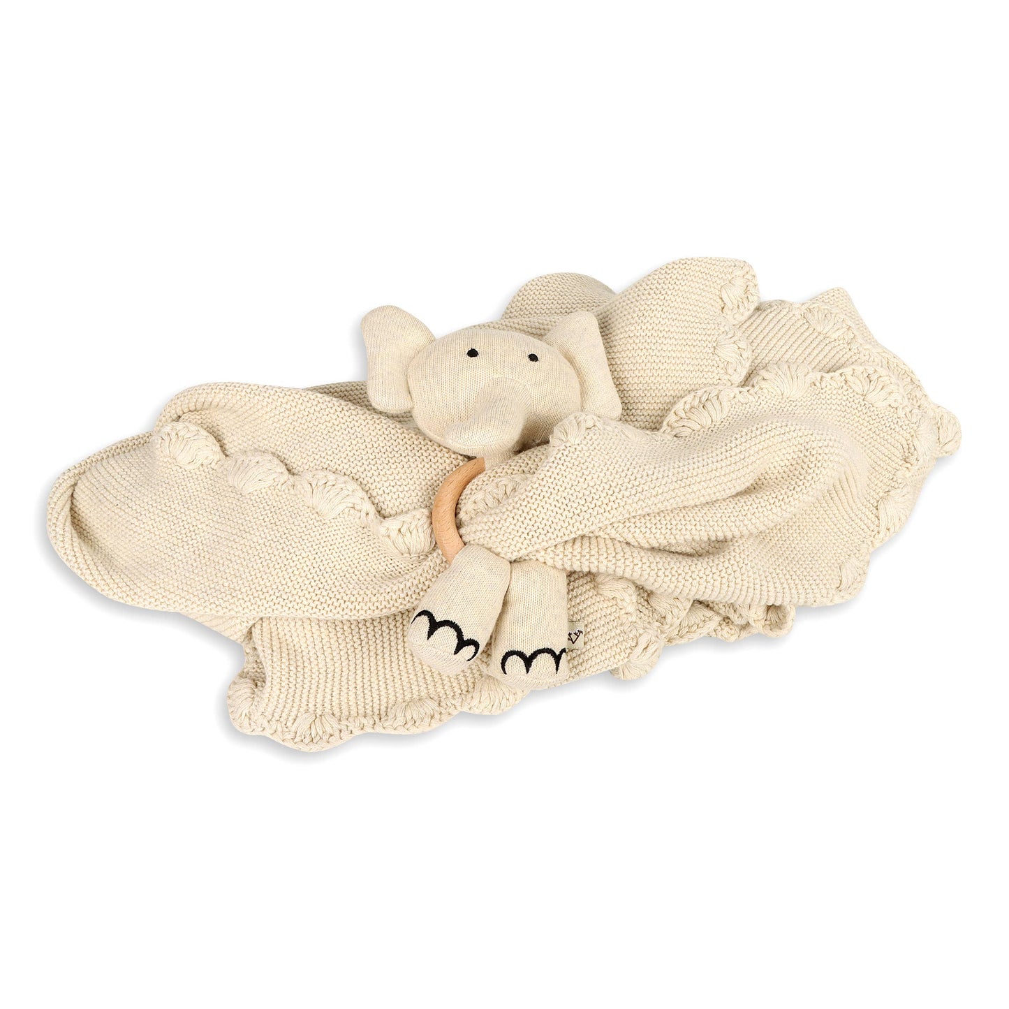 Scallop Edge Classic Knit Baby Blanket + Elephant Rattle SET - Baby Blanket by Carlyle Avenue