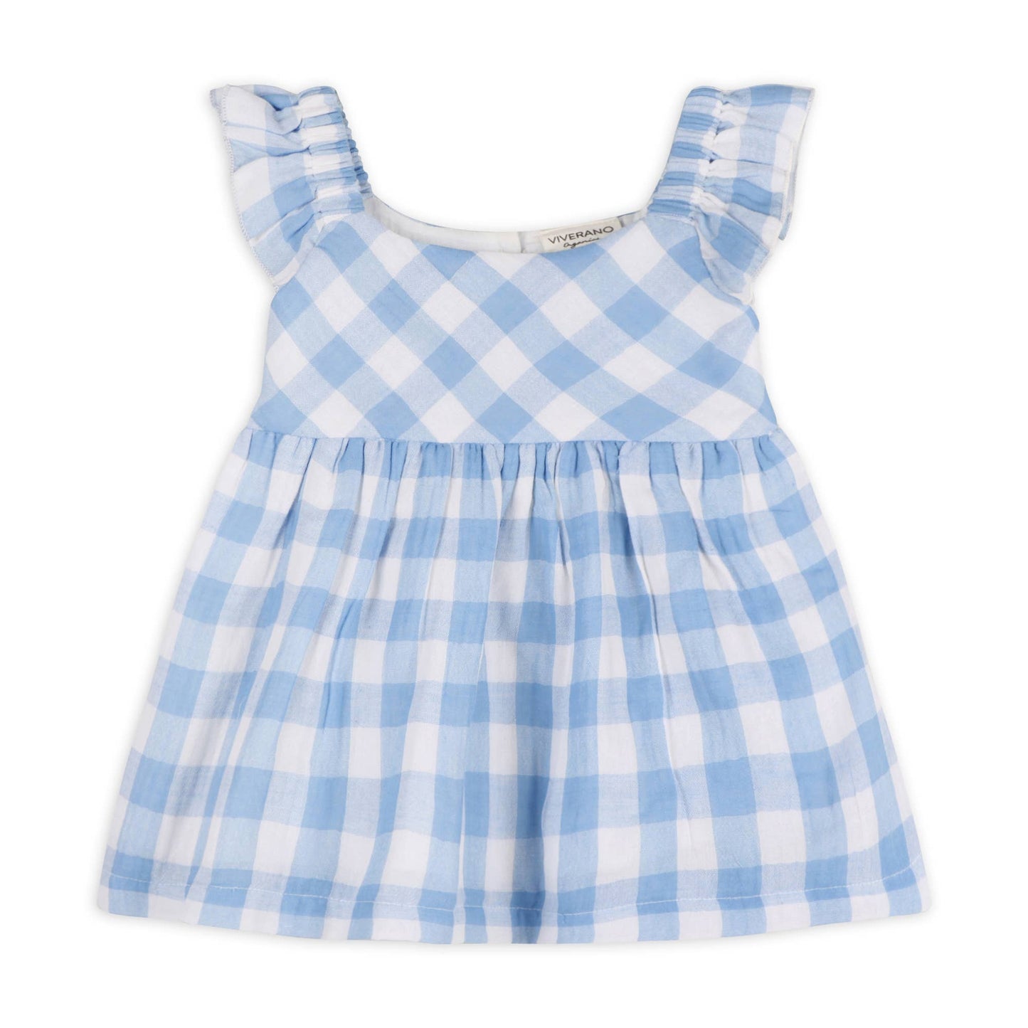 Audrey Arctic Blue Gingham Baby Dress + Bloomer (Organic) - Kids Clothing by Carlyle Avenue