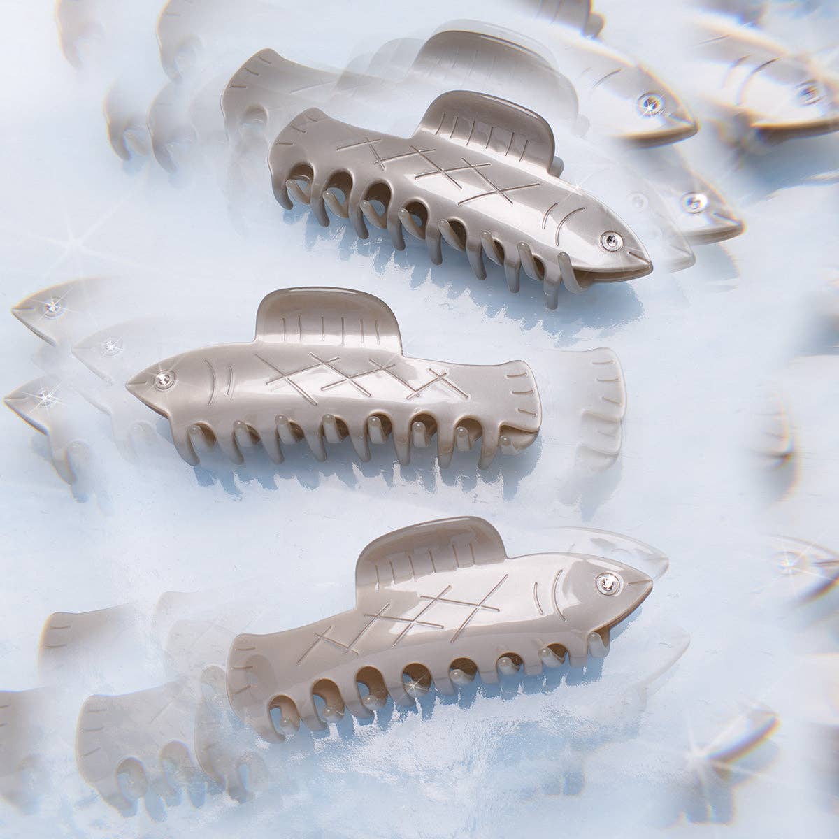 Herring Fish Silver Acetate Hair Claw with Rhinestone Eye - by Carlyle Avenue