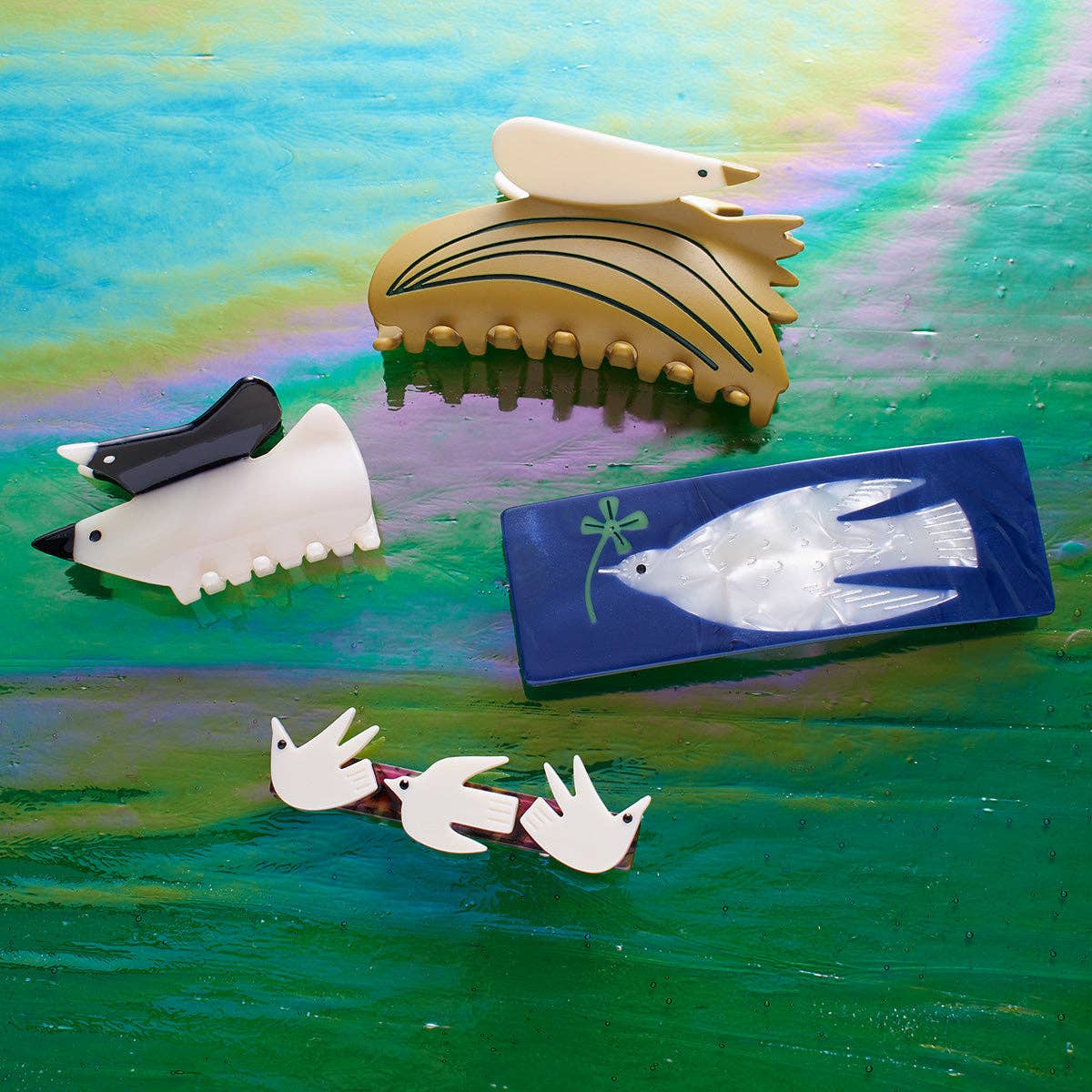 WhiteDove with Four Leaf Clover Acetate French Barrette Clip