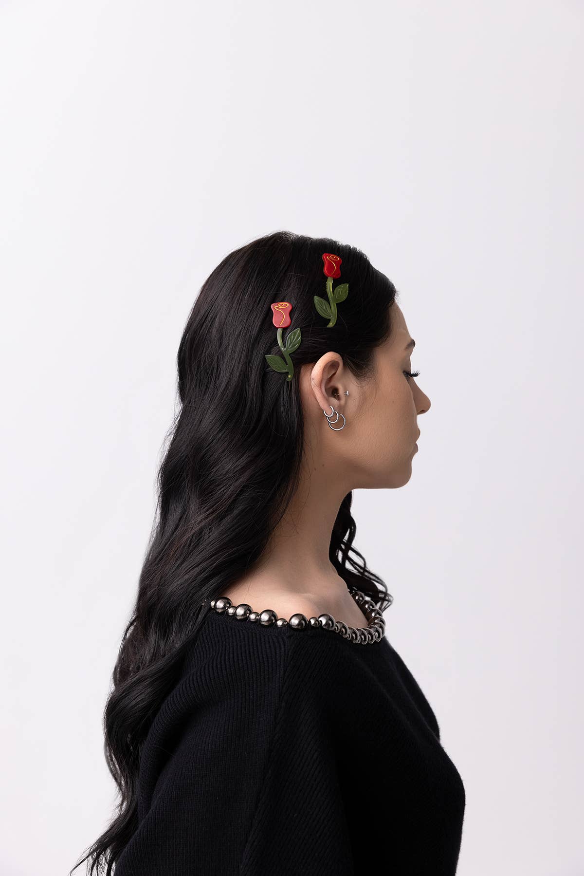 Red Rose Acetate Barrette Hair Clip Set -  by Carlyle Avenue