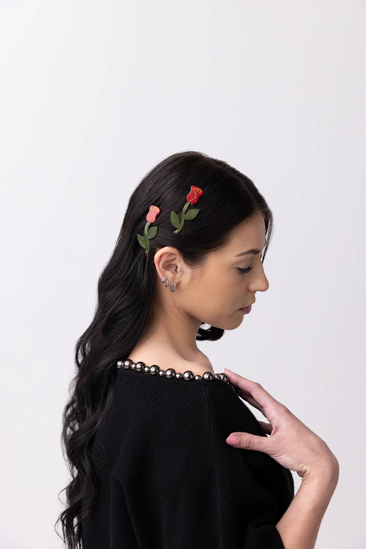 Red Rose Acetate Barrette Hair Clip Set -  by Carlyle Avenue