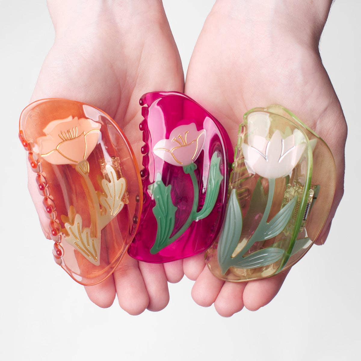 California Poppy Wildflower Hair Claw in Clear Acetate -  by Carlyle Avenue