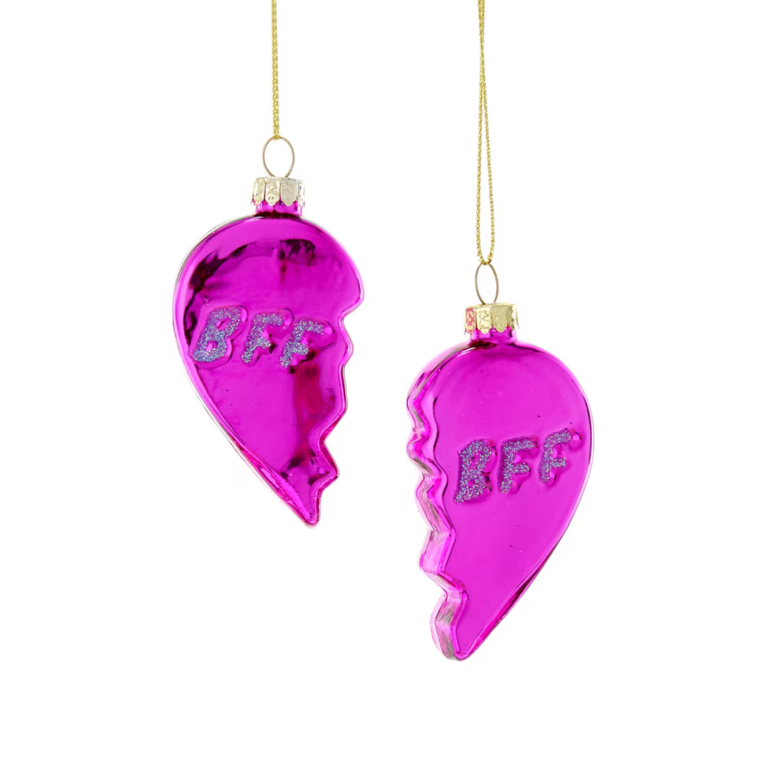 Bff Heart Ornament - Set of 2 - Pink - Holiday Ornaments by Carlyle Avenue