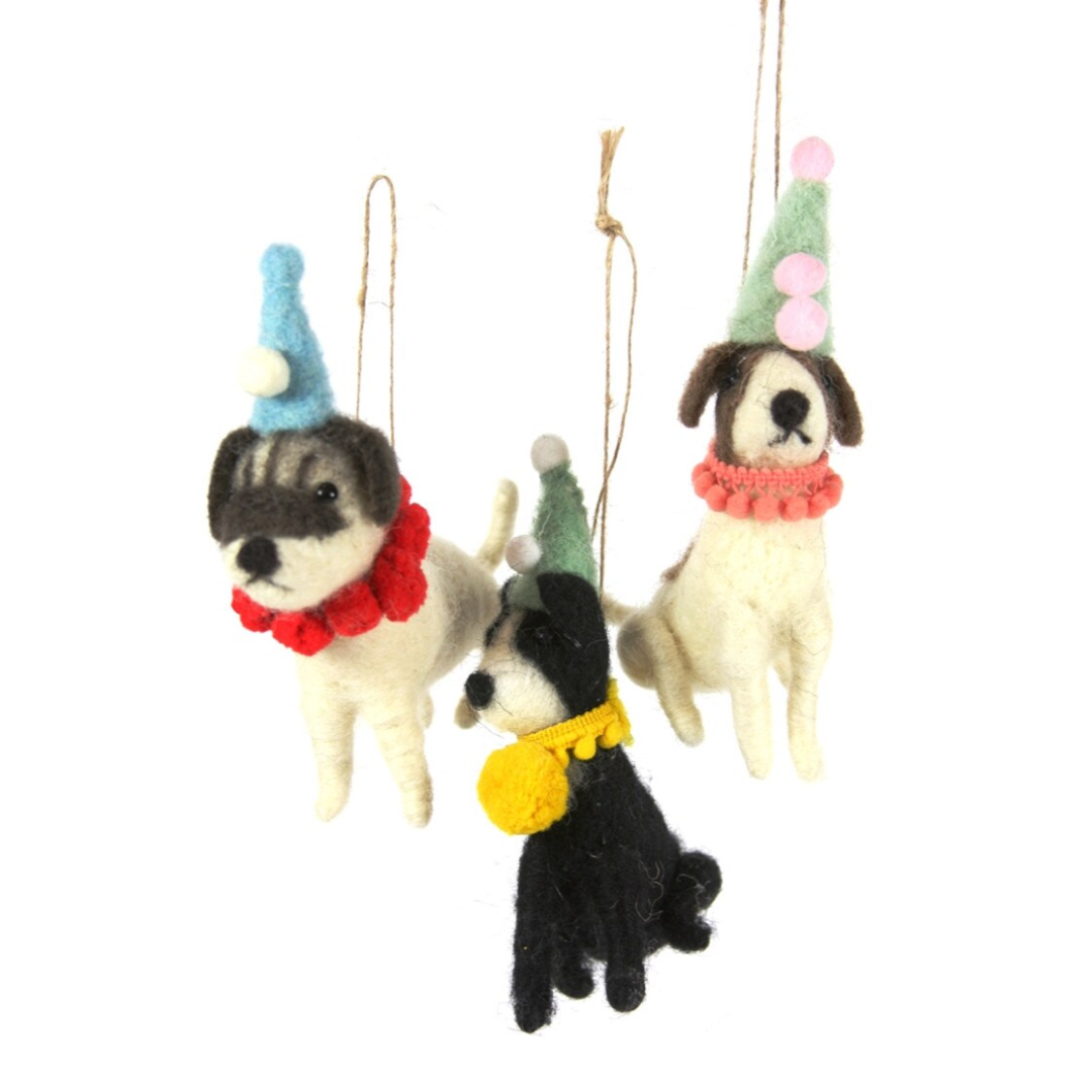 Felt Party Dog Ornaments - Set of 3 Asst - Holiday Ornaments by Carlyle Avenue