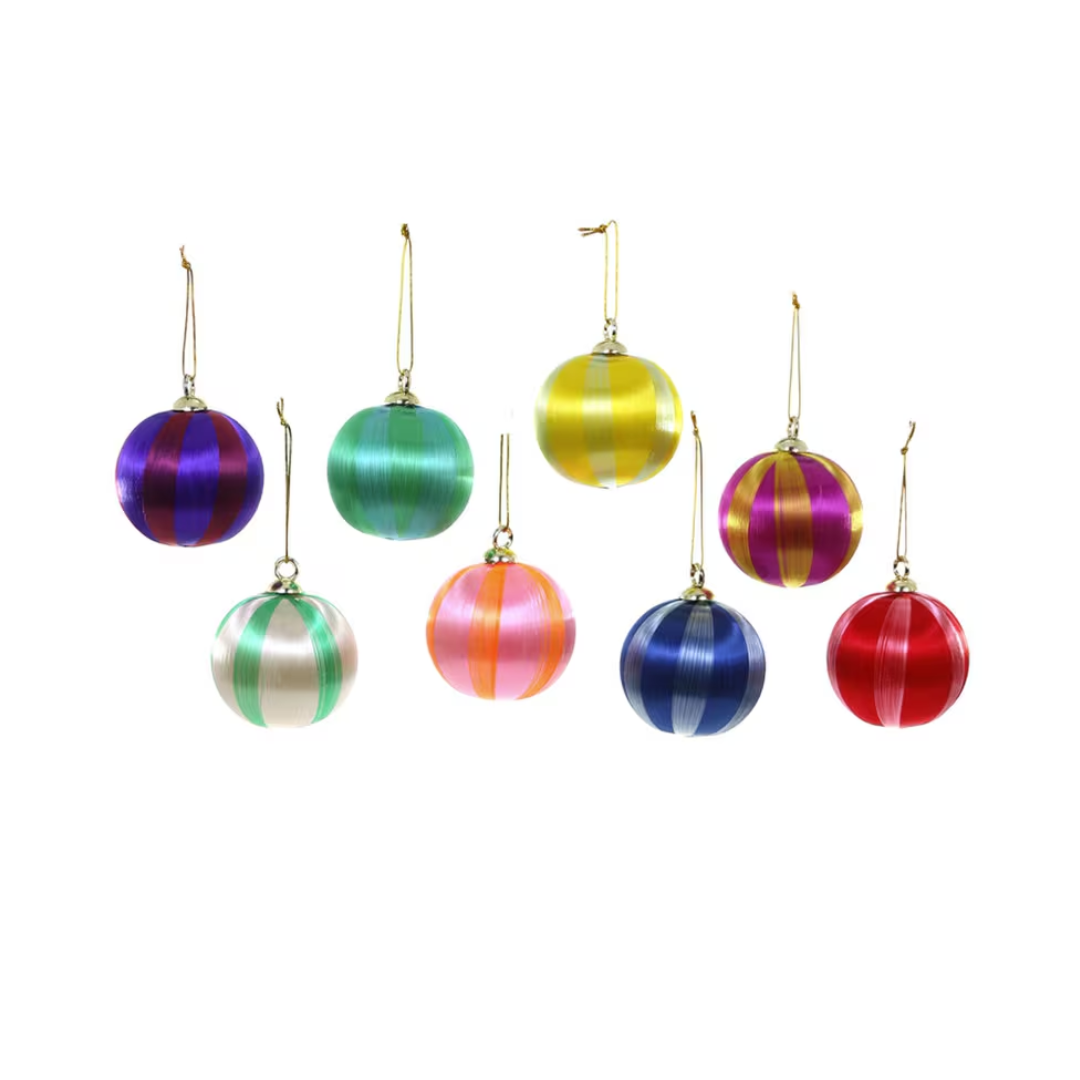 Set of 8 Assorted Striped Bauble Ornaments - Boxed - Holiday Ornaments by Carlyle Avenue