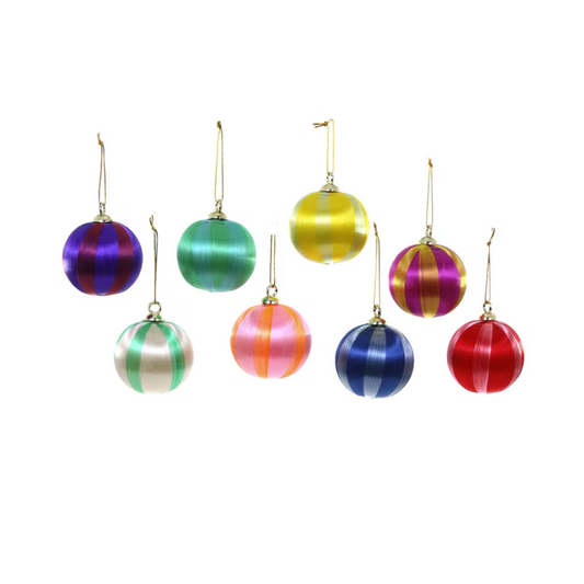 Set of 8 Assorted Striped Bauble Ornaments - Boxed - Holiday Ornaments by Carlyle Avenue