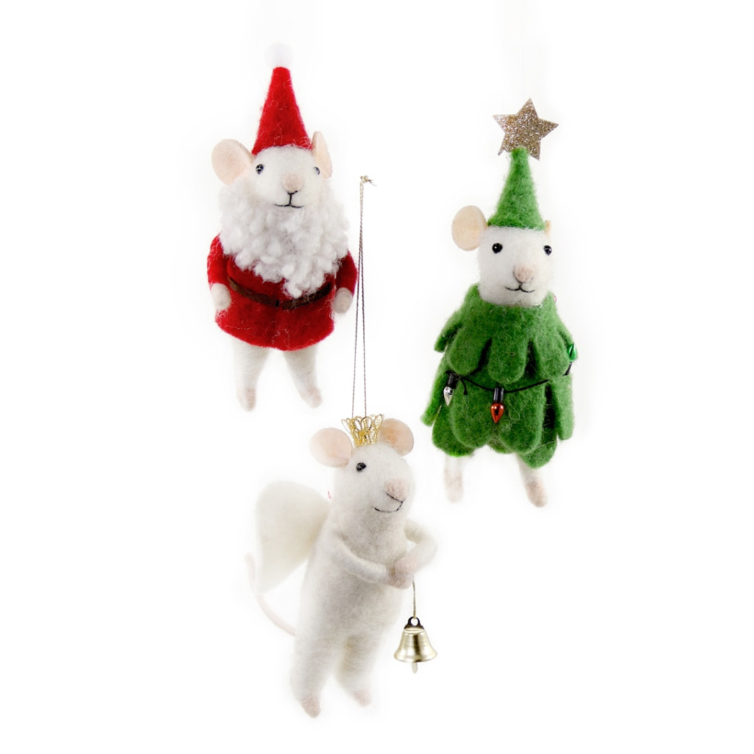 Set of 3 Merry Xmas Mr Mouse Ornaments - Ornaments by Carlyle Avenue