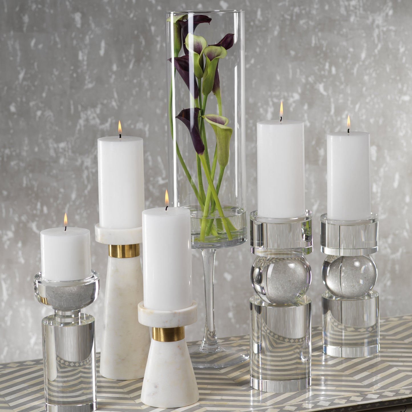 Rialto Clear Crystal Pillar Holder - Candle Holders by Carlyle Avenue