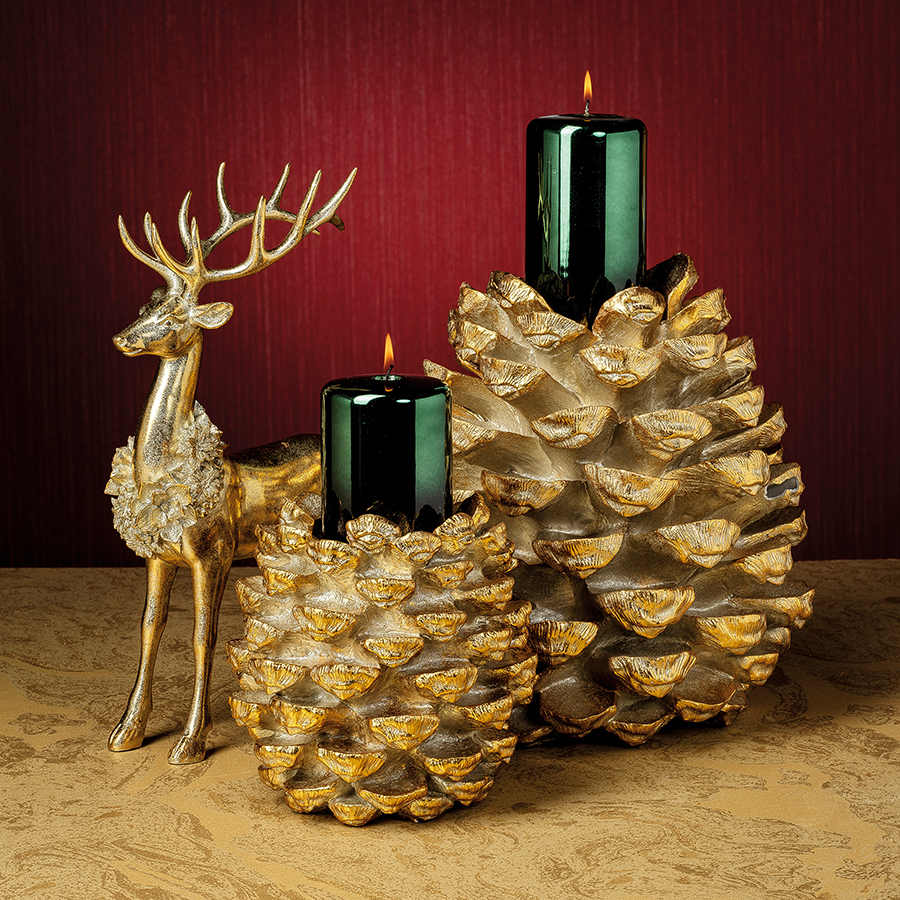 Golden Pinecone Pillar Holder - Christmas Trees by Carlyle Avenue