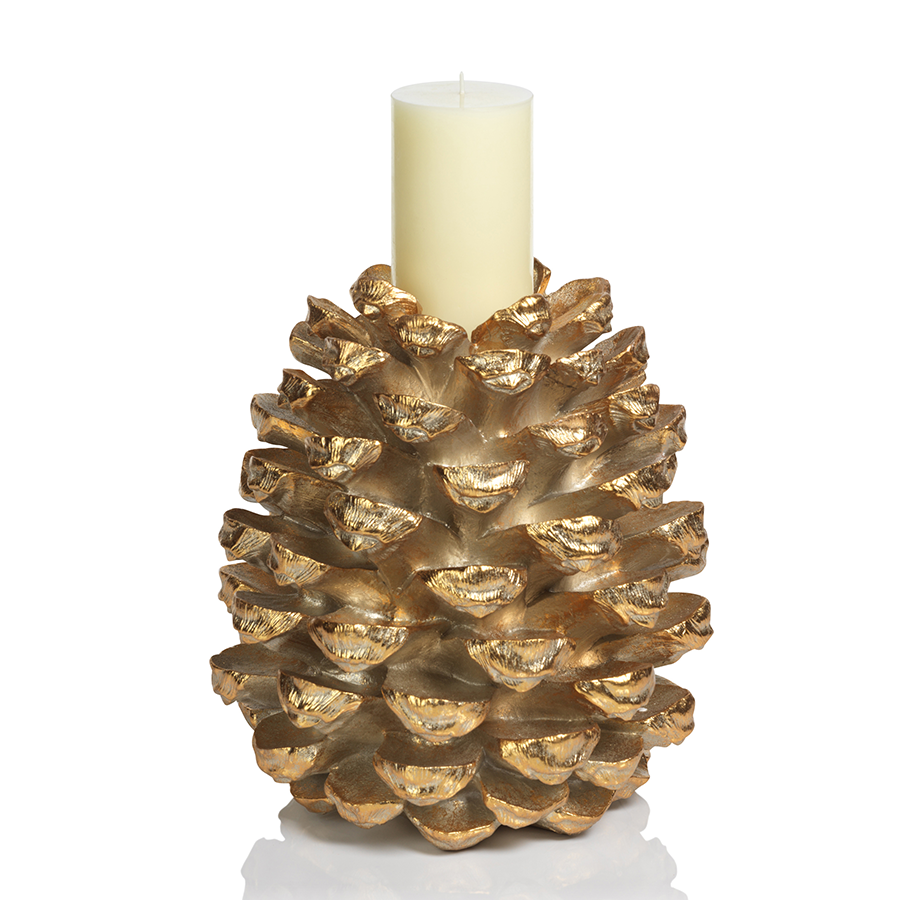 Golden Pinecone Pillar Holder - Christmas Trees by Carlyle Avenue