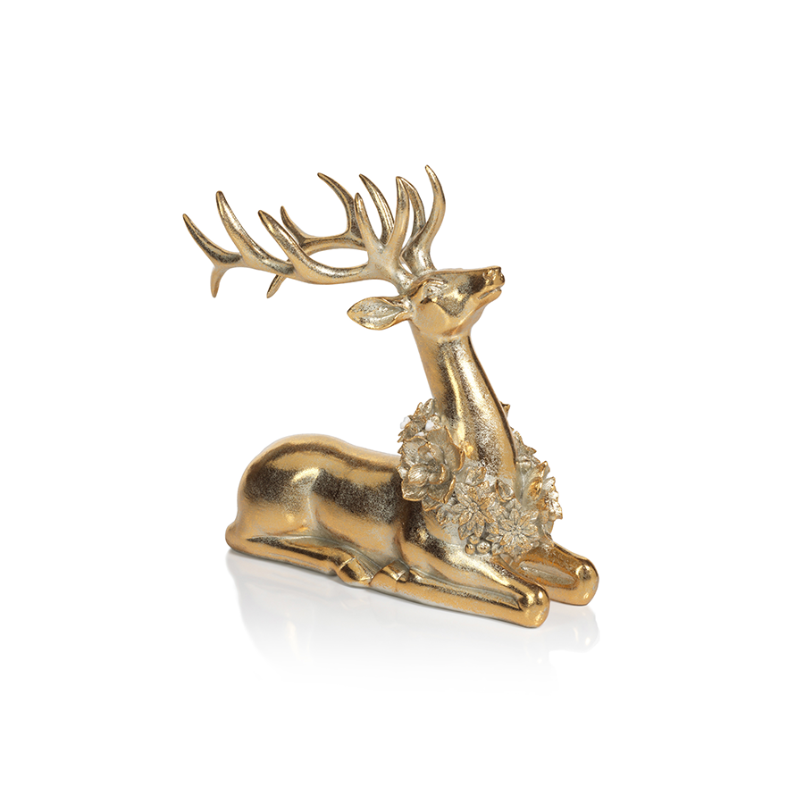 Golden Deer with Floral Wreath - Seasonal & Holiday Decorations by Carlyle Avenue