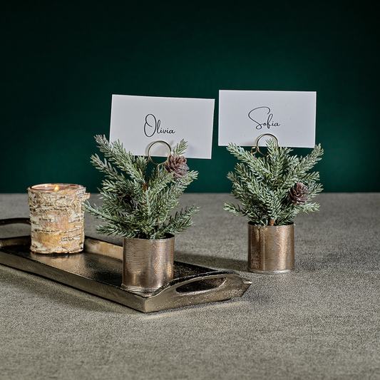 Pine in Silver Bucket Place Card Holder - Christmas Decor by Carlyle Avenue