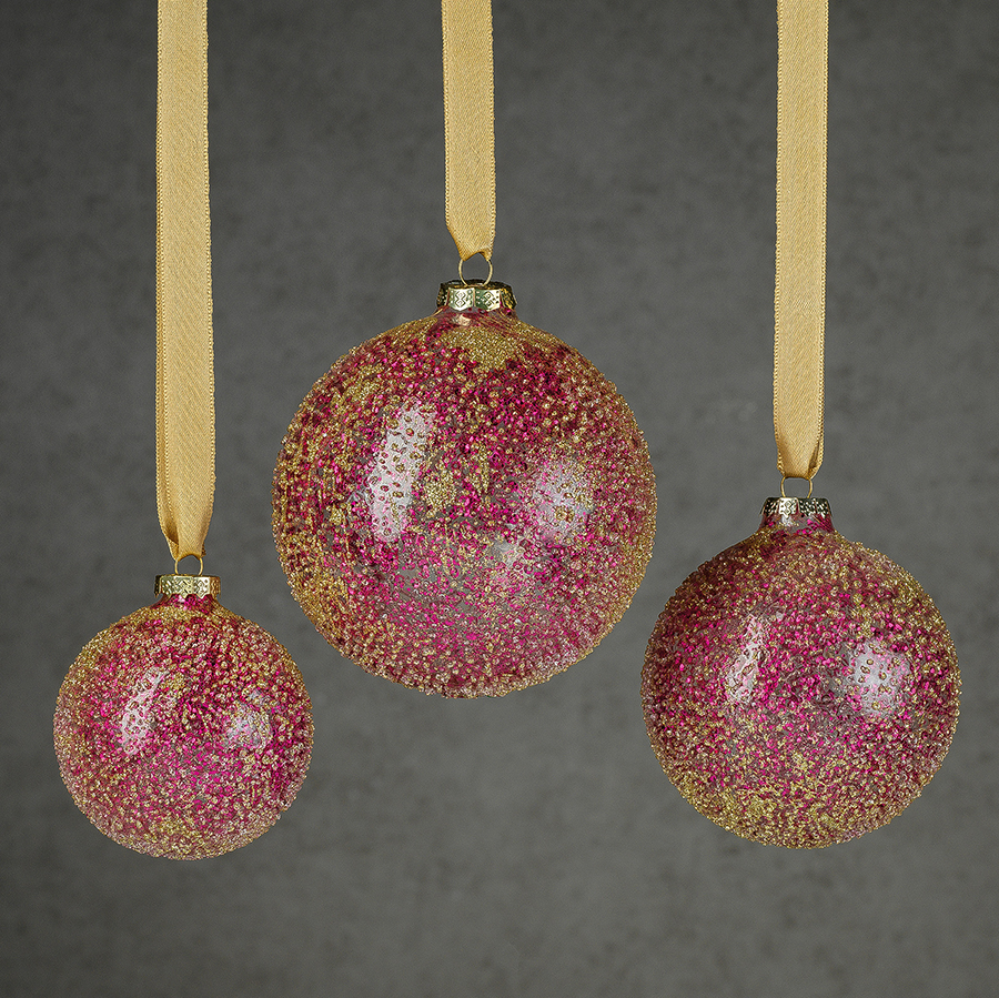 Glitter Glass Ball Ornament - Fuschia & Gold - Ornaments by Carlyle Avenue