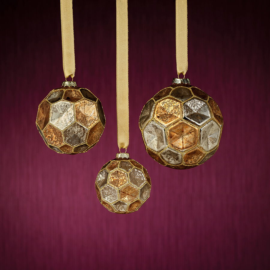 Dimpled Multicolored Ball Ornament - Gold w/Earth Tones - Ornaments by Carlyle Avenue