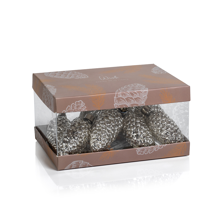 Set of 10 Pinecone LED String Lights in Gift Box - Silver - Lighting by Carlyle Avenue