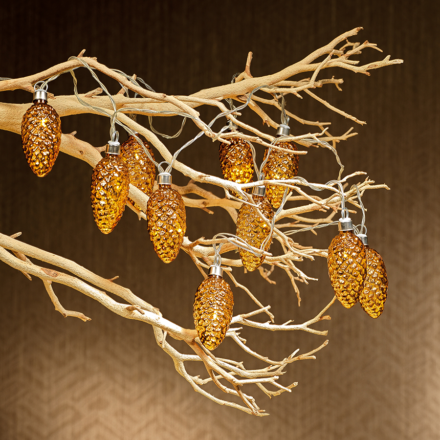 Set of 10 Pinecone LED String Lights in Gift Box - Gold - Lighting by Carlyle Avenue