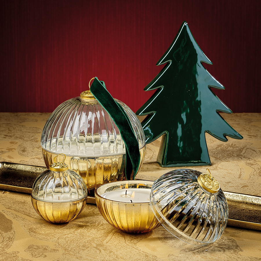 Etched Glass Ball Candle - Clear/Gold - Candles by Carlyle Avenue