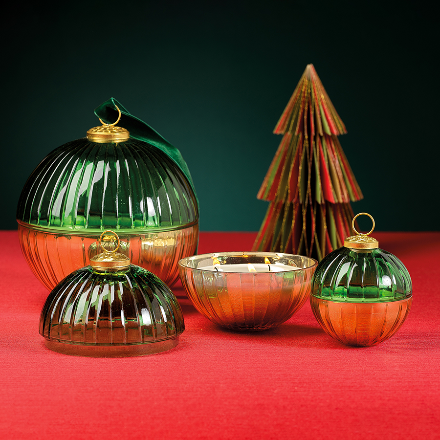 Etched Glass Ball Candle - Gold/Green - Candles by Carlyle Avenue