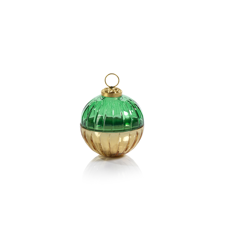 Etched Glass Ball Candle - Gold/Green - Candles by Carlyle Avenue