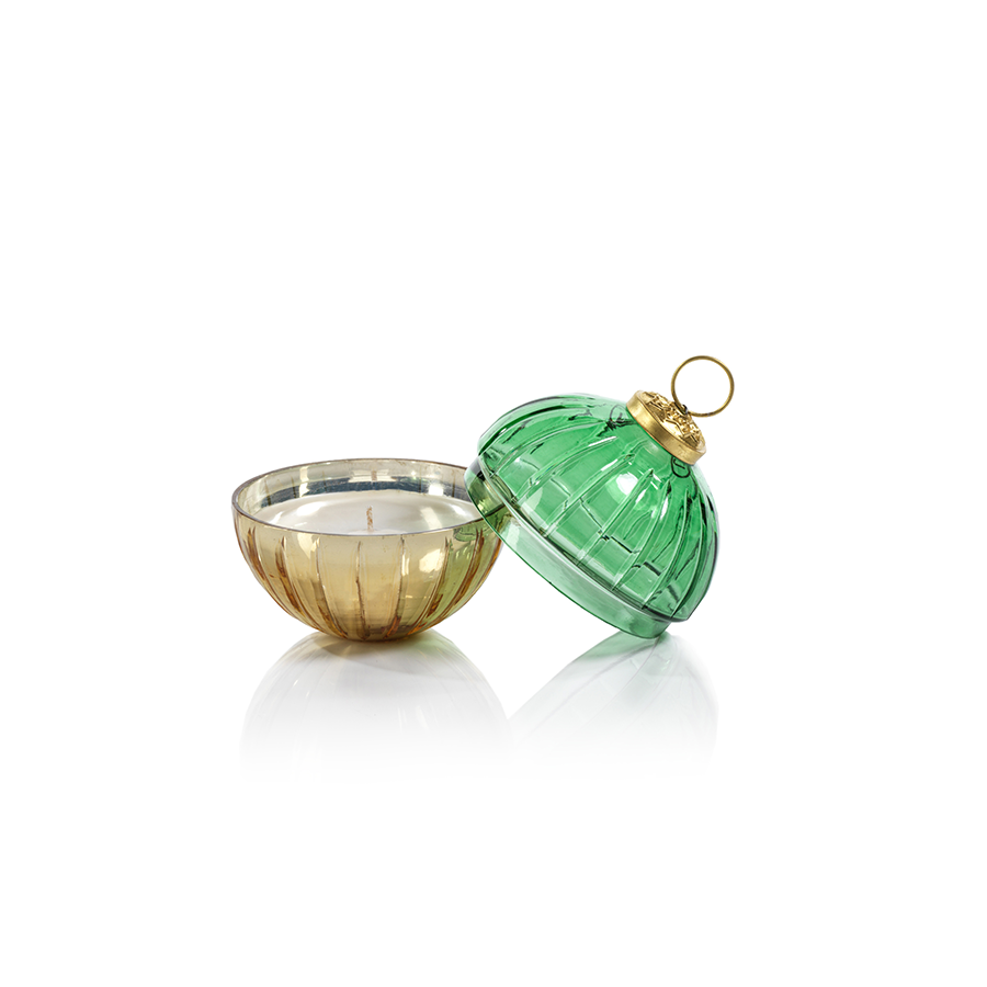 Etched Glass Ball Candle - Gold/Green - Candles by Carlyle Avenue