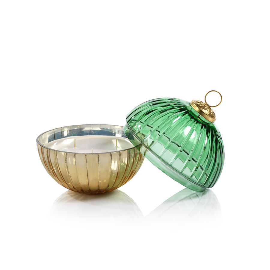 Etched Glass Ball Candle - Gold/Green - Candles by Carlyle Avenue