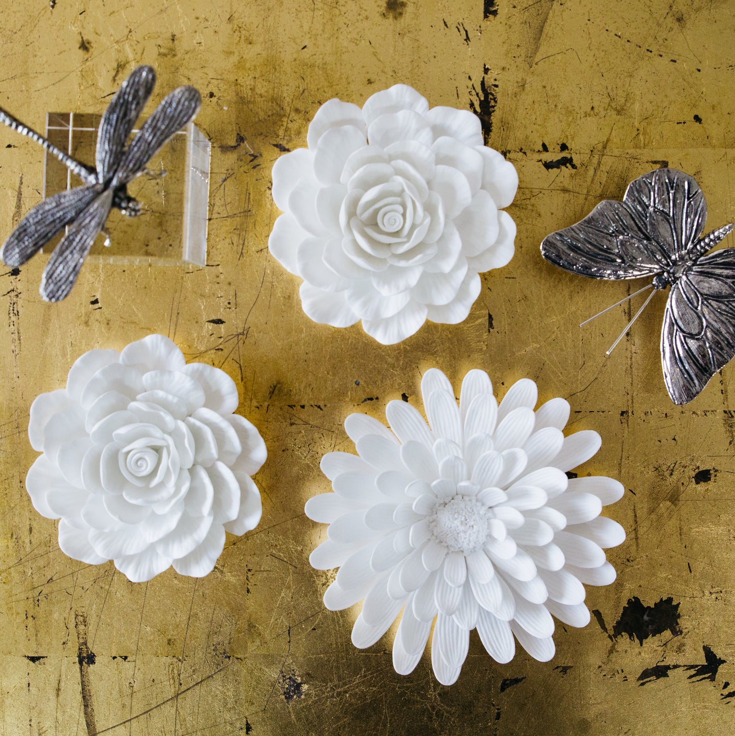 Porcelain Flower Table and Wall Decor - Set of 3 - Decorative Accessories by Carlyle Avenue
