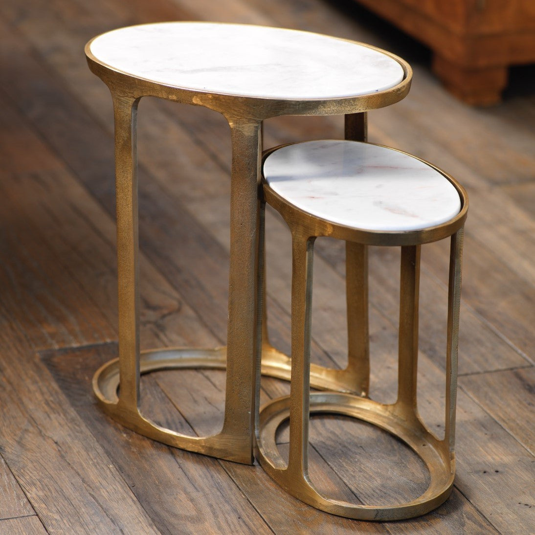 Nikki Oval Marble and Raw Aluminum Nesting Table - Furniture by Carlyle Avenue