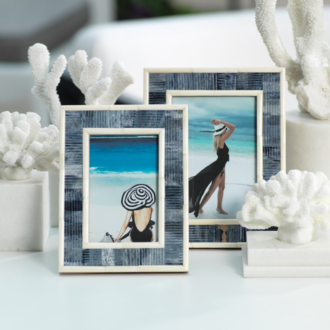 Mendocino Blue Carved Bone Photo Frame - Picture Frames by Carlyle Avenue