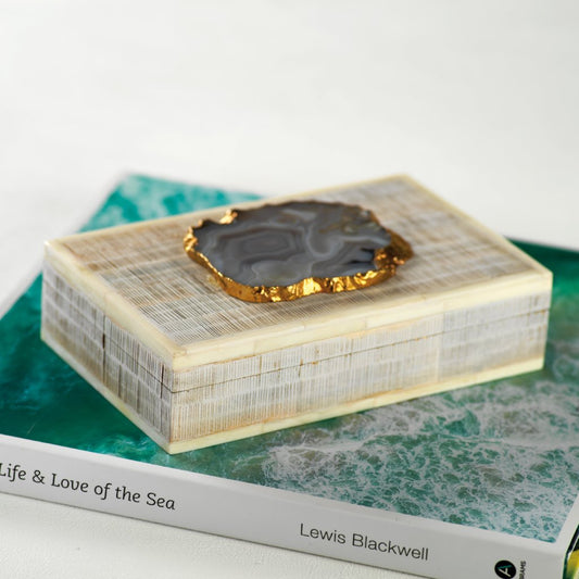 Chiseled Mangowood & Bone Box w/ Agate Stone - Decorative Accessories by Carlyle Avenue