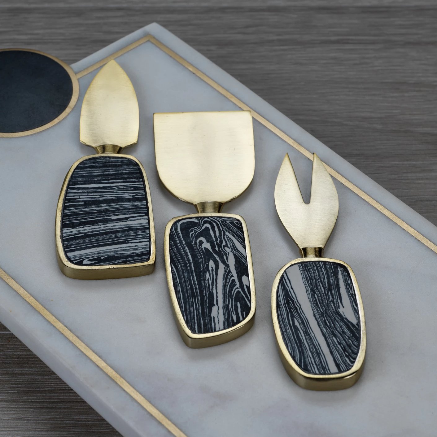 Amalfi Set/3 Cheese Tool Set - Black w/Gold - Cheese Knives by Carlyle Avenue
