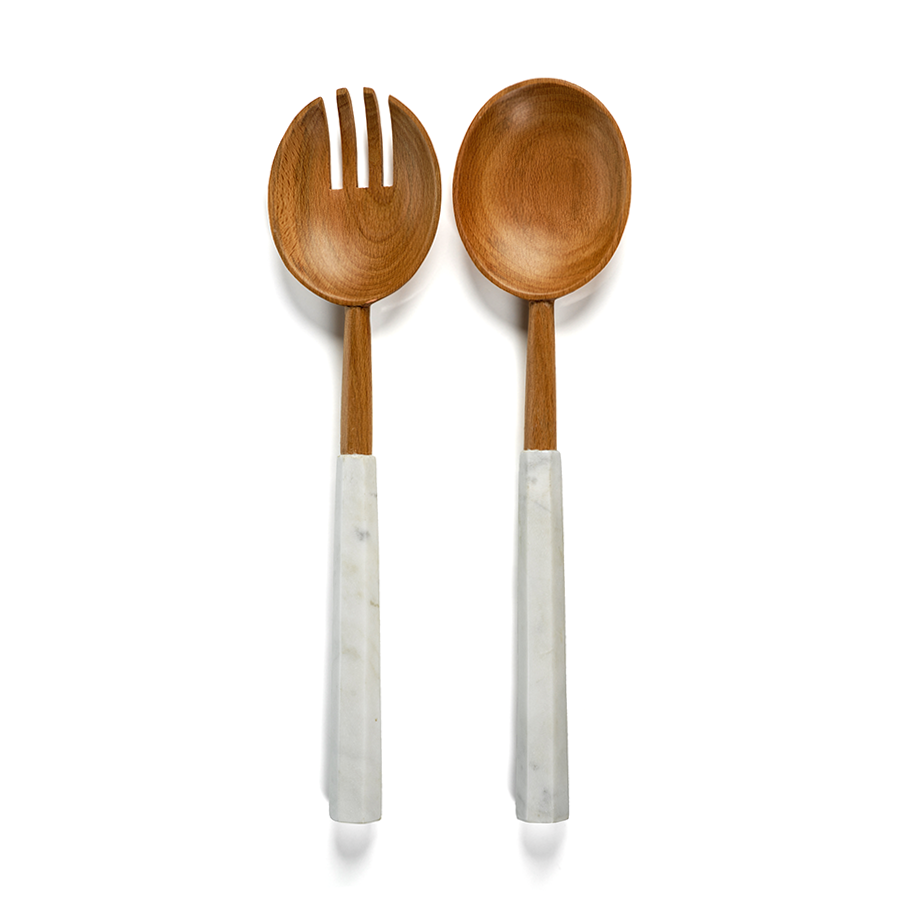 Wooden Salad Servers with Marble Handles - Tableware by Carlyle Avenue