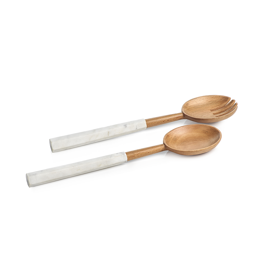 Wooden Salad Servers with Marble Handles - Tableware by Carlyle Avenue