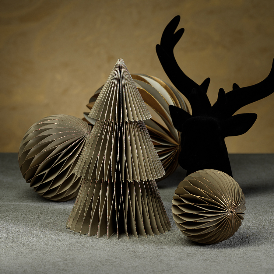 Wish Paper Decorative Tree & Ornaments - Taupe & Rose Gold - Christmas Decor by Carlyle Avenue